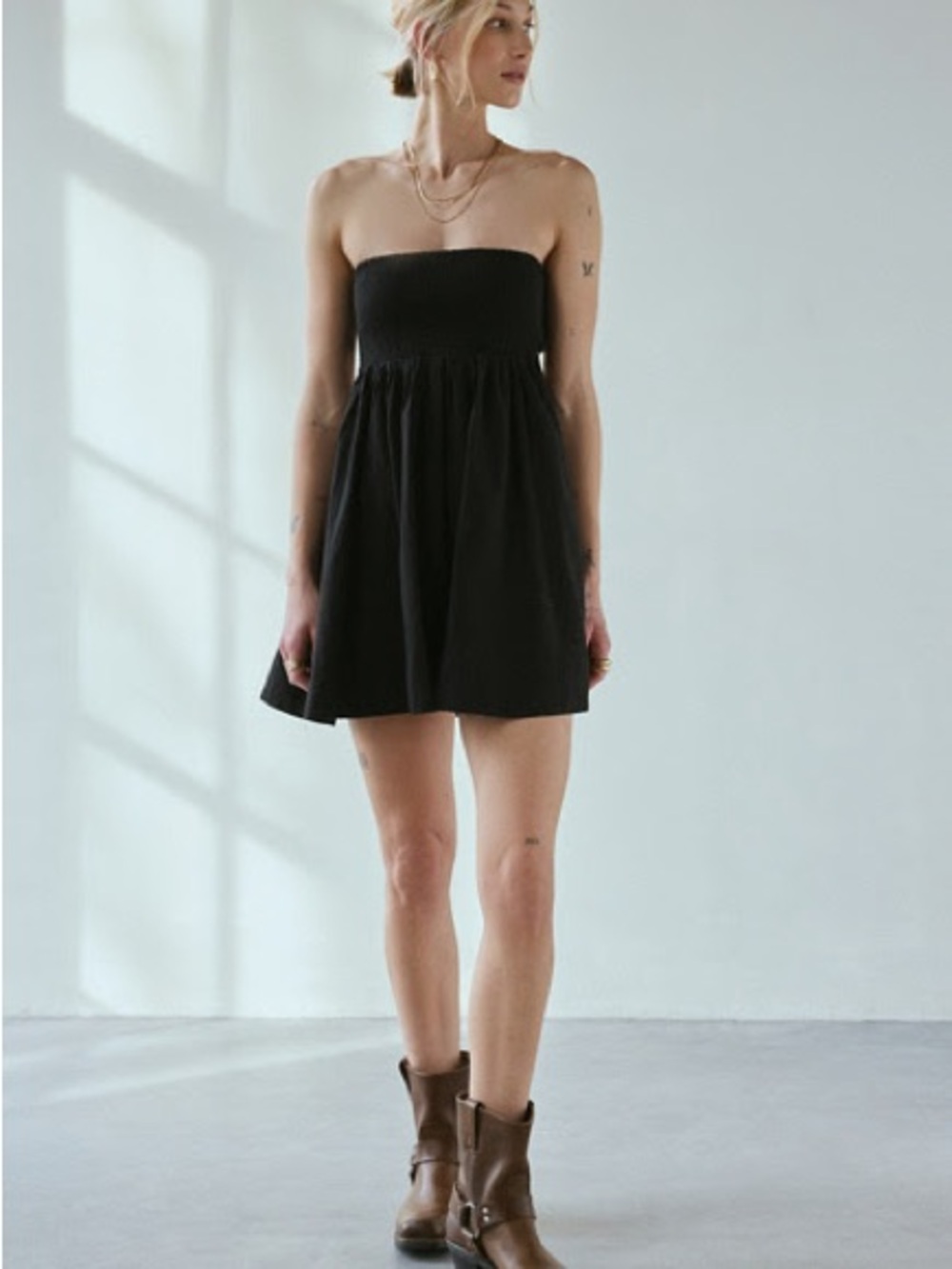 Urban Outfitters Black Strapless Smocked Mini Dress